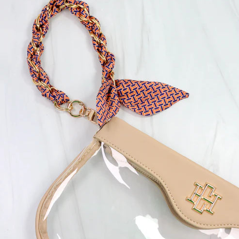 Madi Gameday Clear Crossbody - Nude/Navy & Orange Scarf Chain-Crossbody-Caroline Hill-LouisGeorge Boutique, Women’s Fashion Boutique Located in Trussville, Alabama