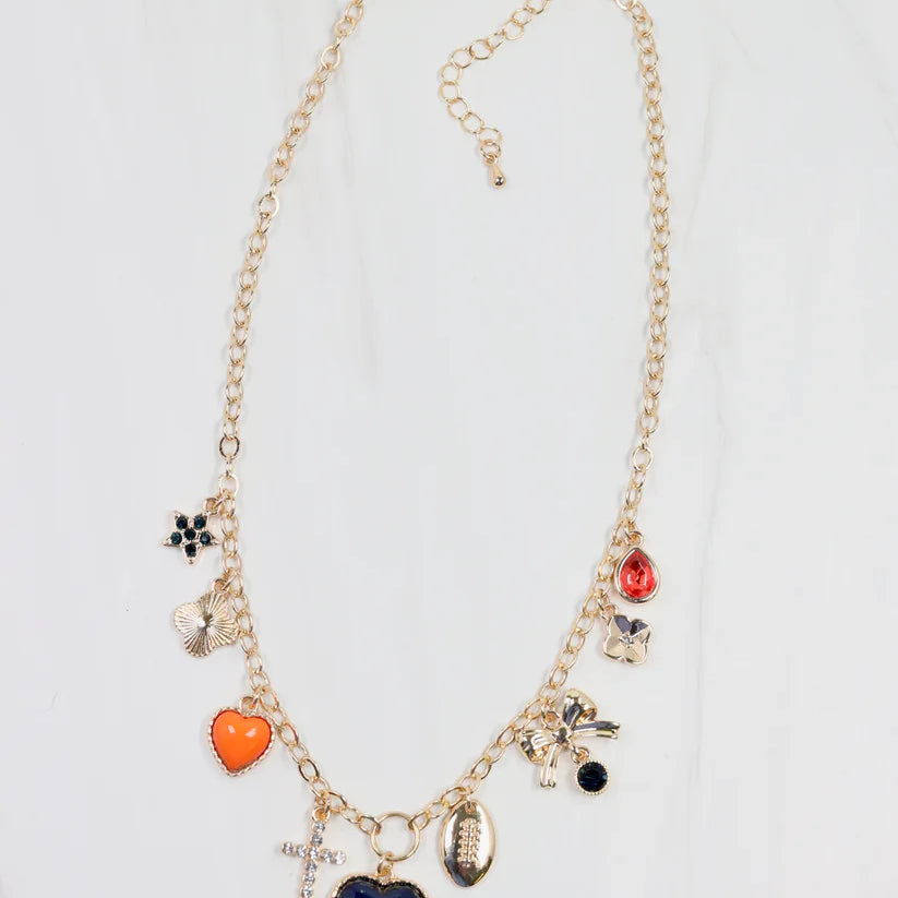 Bentley Charm Necklace Navy & Orange-Necklaces-Caroline Hill-LouisGeorge Boutique, Women’s Fashion Boutique Located in Trussville, Alabama