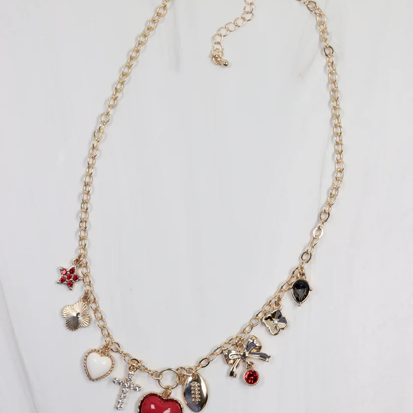 Bentley Charm Necklace Crimson & White-Necklaces-Caroline Hill-LouisGeorge Boutique, Women’s Fashion Boutique Located in Trussville, Alabama