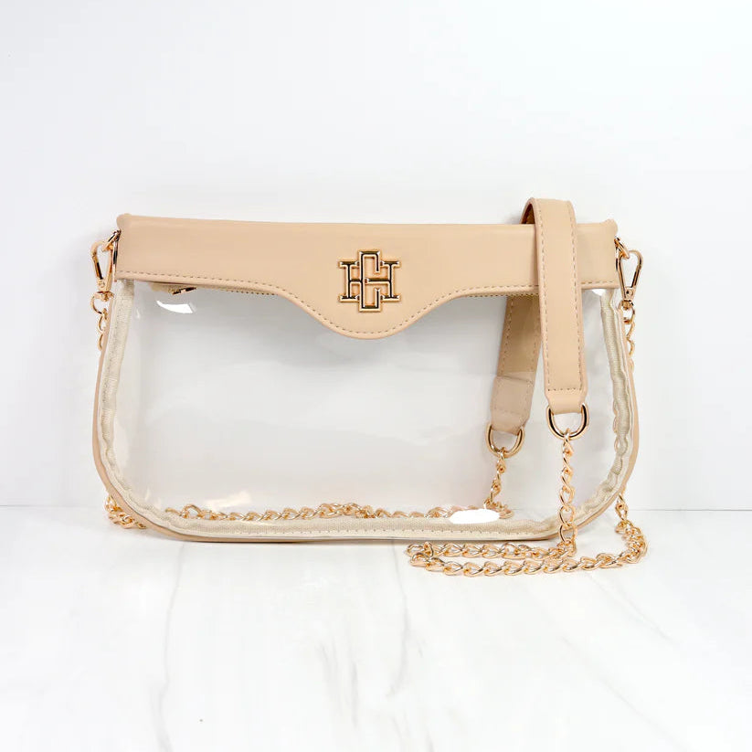 Madi Gameday Clear Crossbody - Nude/Navy & Orange Scarf Chain-Crossbody-Caroline Hill-LouisGeorge Boutique, Women’s Fashion Boutique Located in Trussville, Alabama