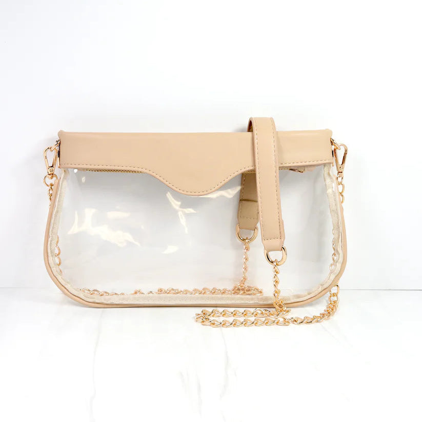 Madi Gameday Clear Crossbody - Nude/Navy & Orange Scarf Chain-Crossbody-Caroline Hill-LouisGeorge Boutique, Women’s Fashion Boutique Located in Trussville, Alabama