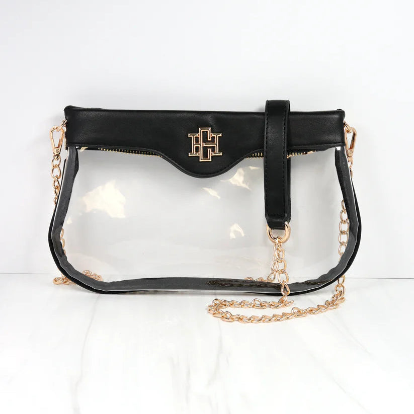Madi Gameday Clear Crossbody - Black/Houndstooth Scarf Chain-Crossbody-Caroline Hill-LouisGeorge Boutique, Women’s Fashion Boutique Located in Trussville, Alabama