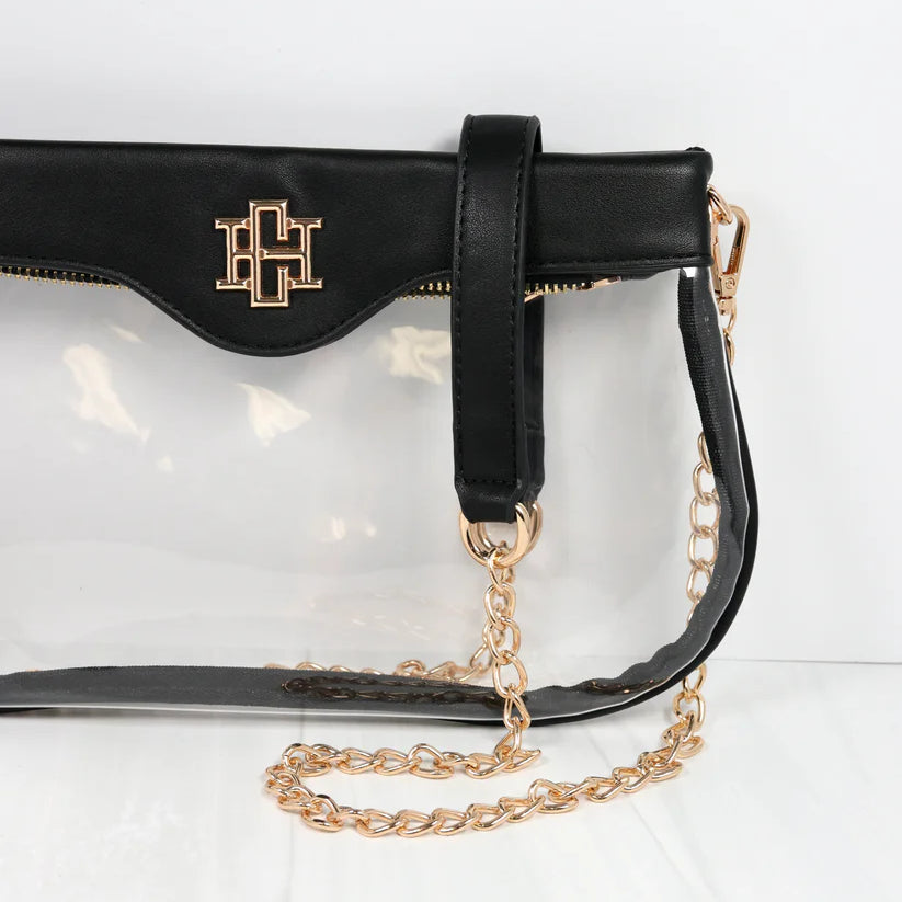 Madi Gameday Clear Crossbody - Black/Houndstooth Scarf Chain-Crossbody-Caroline Hill-LouisGeorge Boutique, Women’s Fashion Boutique Located in Trussville, Alabama
