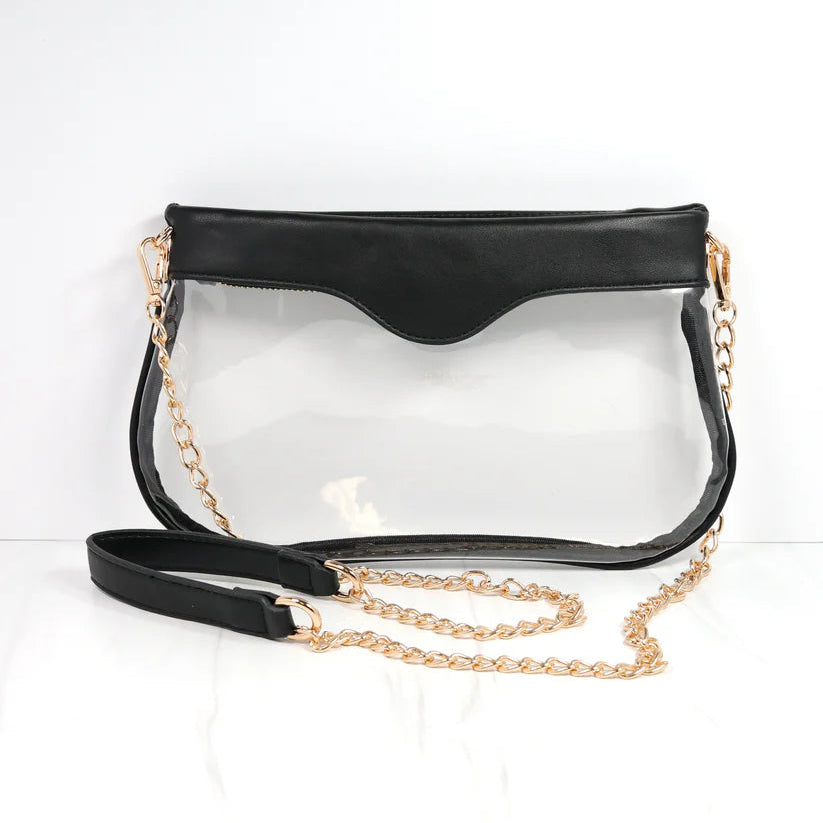 Madi Gameday Clear Crossbody - Black/Houndstooth Scarf Chain-Crossbody-Caroline Hill-LouisGeorge Boutique, Women’s Fashion Boutique Located in Trussville, Alabama