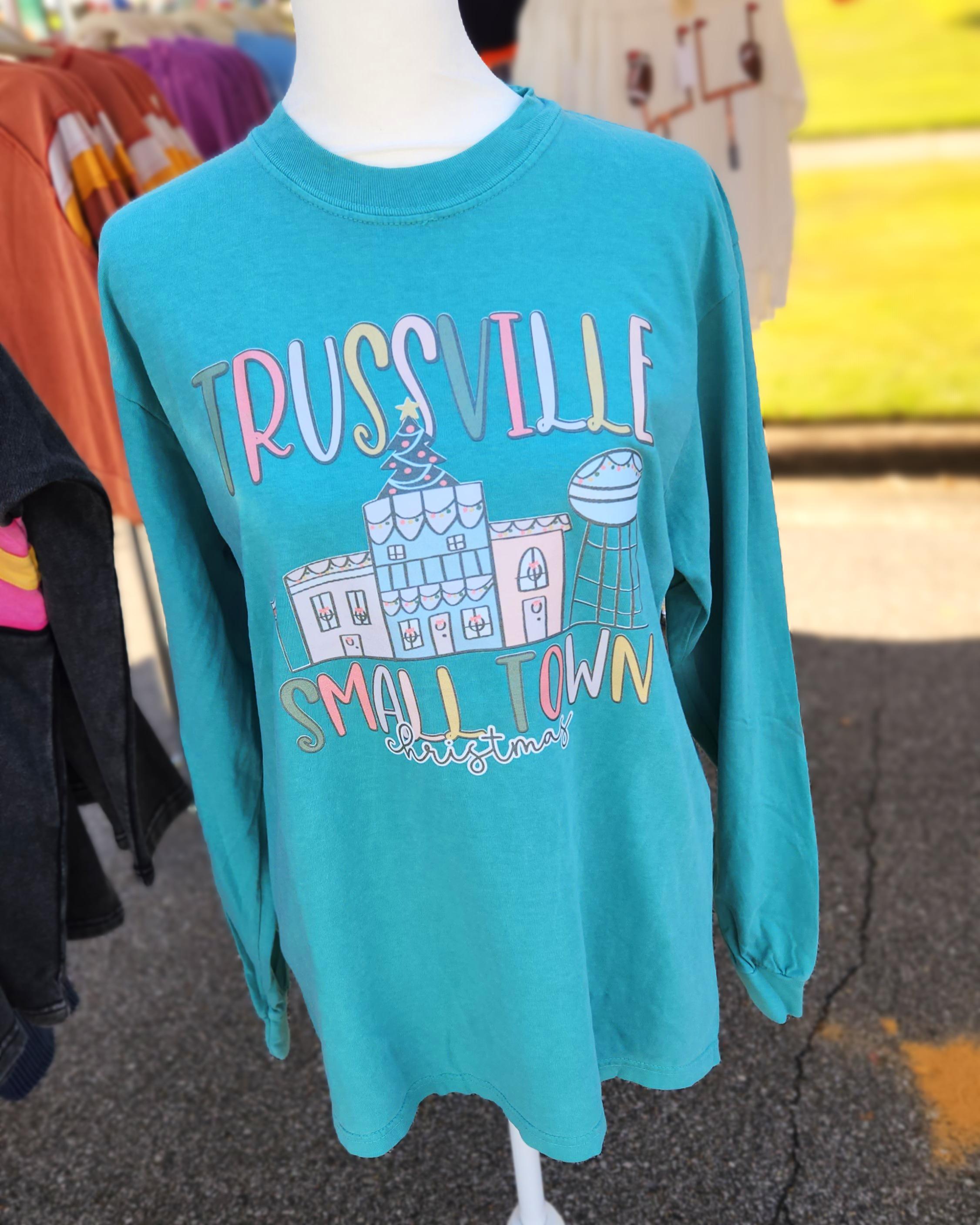 Trussville Small Town Christmas Tee Comfort Colors Long Sleeve - Seafoam - Plus/Regular-Graphic Tee-LouisGeorge Boutique-LouisGeorge Boutique, Women’s Fashion Boutique Located in Trussville, Alabama