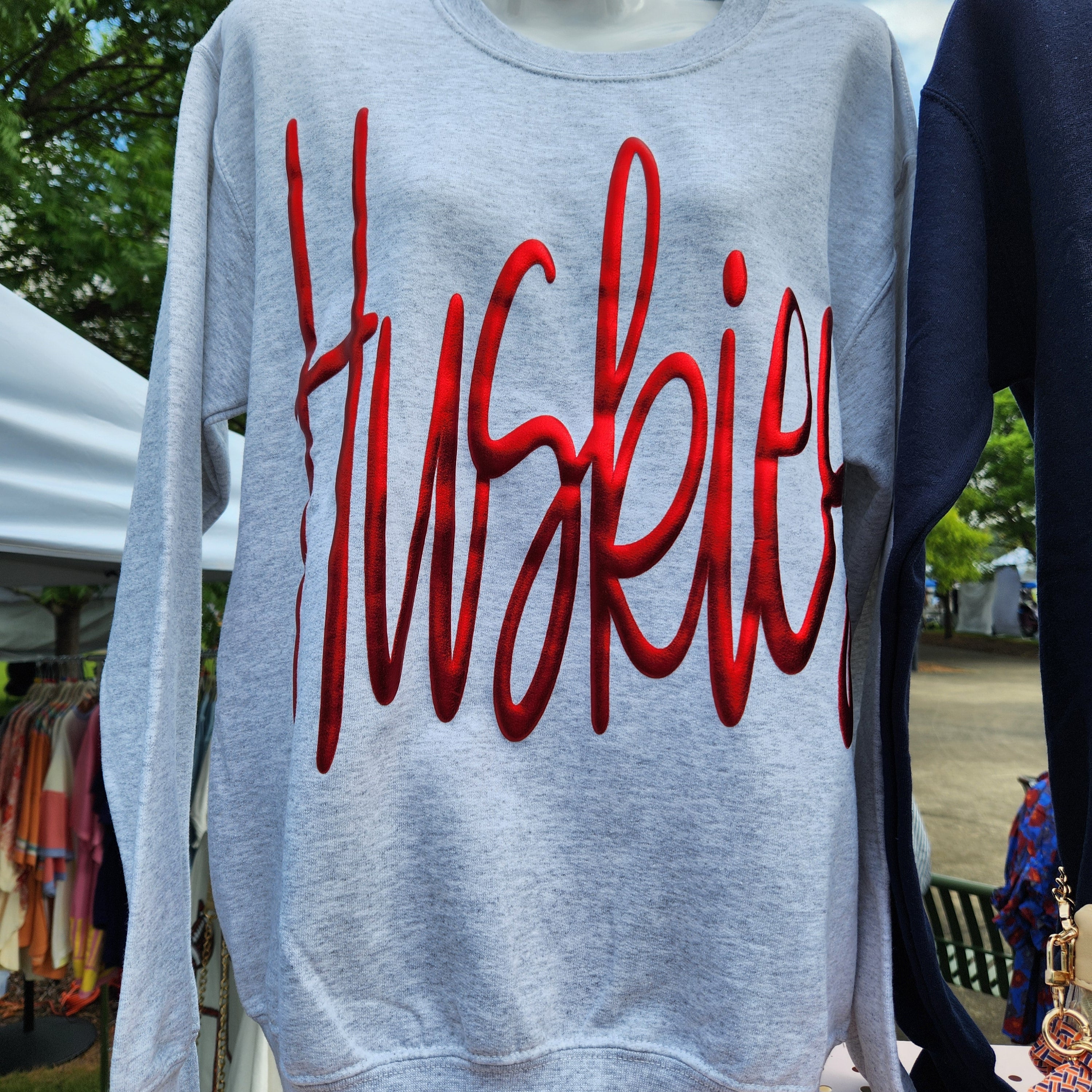 HUSKIES Gameday Metallic Puff Sweatshirt - Heather Grey - Plus/Regular-Apparel-LouisGeorge Boutique-LouisGeorge Boutique, Women’s Fashion Boutique Located in Trussville, Alabama