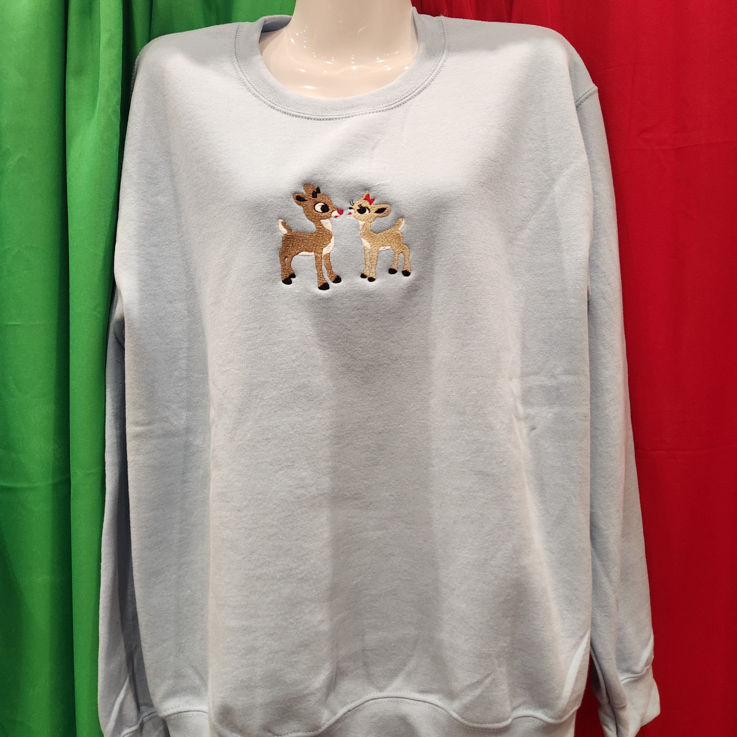 Rudolph & Clarice Embroidery Sweatshirt - Light Blue - Plus/Regular-Apparel-LouisGeorge Boutique-LouisGeorge Boutique, Women’s Fashion Boutique Located in Trussville, Alabama