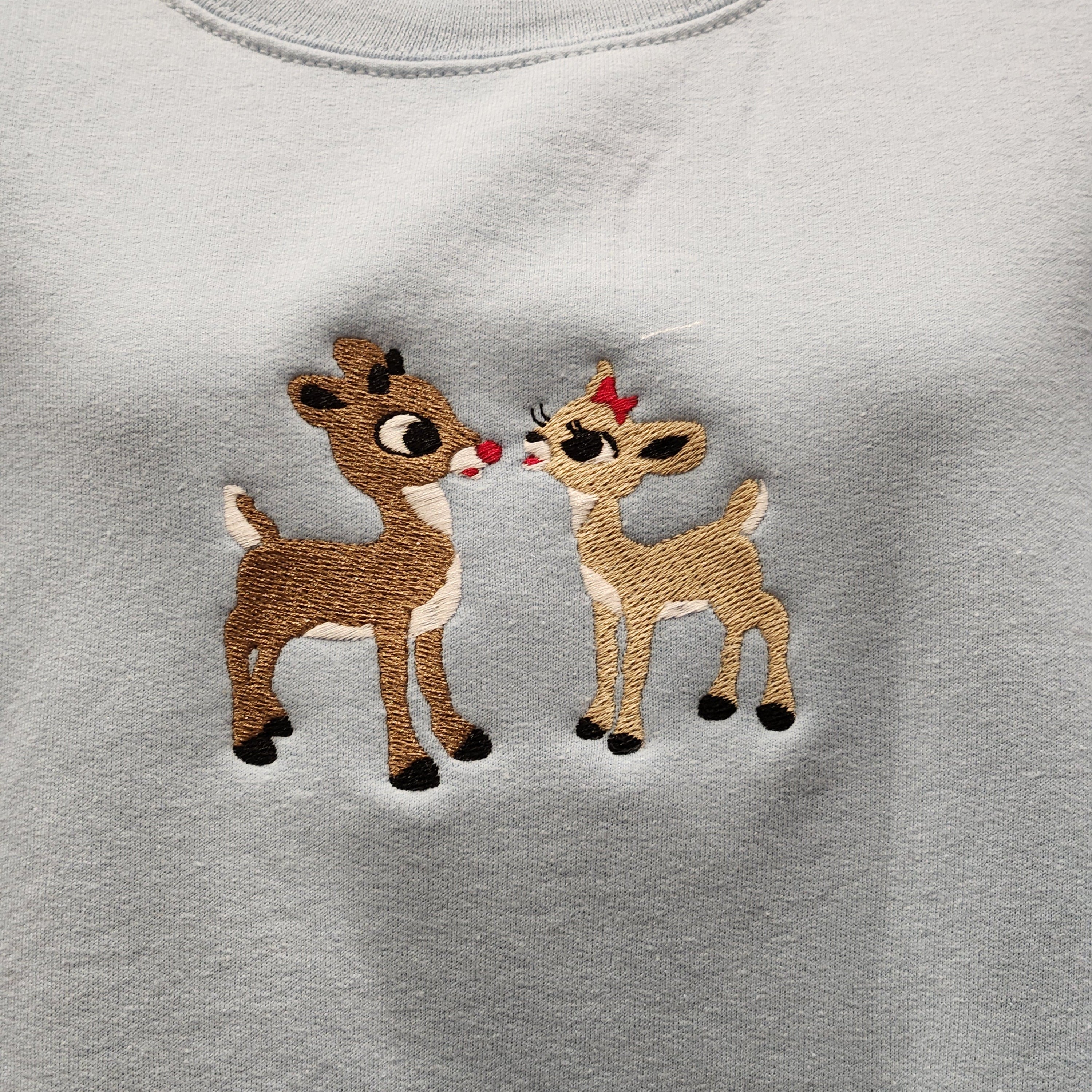 Rudolph & Clarice Embroidery Sweatshirt - Light Blue - Plus/Regular-Apparel-LouisGeorge Boutique-LouisGeorge Boutique, Women’s Fashion Boutique Located in Trussville, Alabama