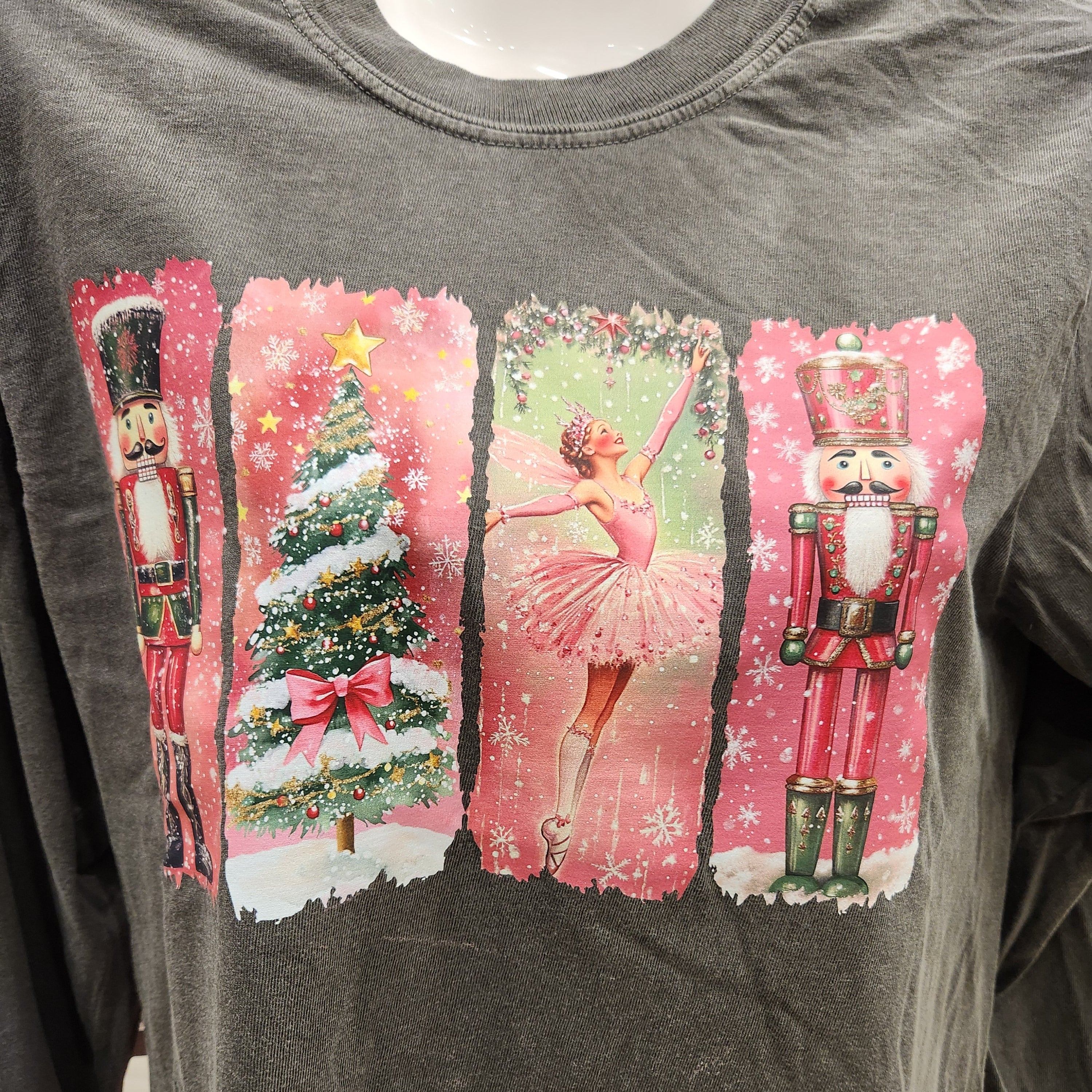 Pink Nutcracker Swatch Tee Comfort Colors Long Sleeve - Pepper - Plus/Regular-Graphic Tee-LouisGeorge Boutique-LouisGeorge Boutique, Women’s Fashion Boutique Located in Trussville, Alabama