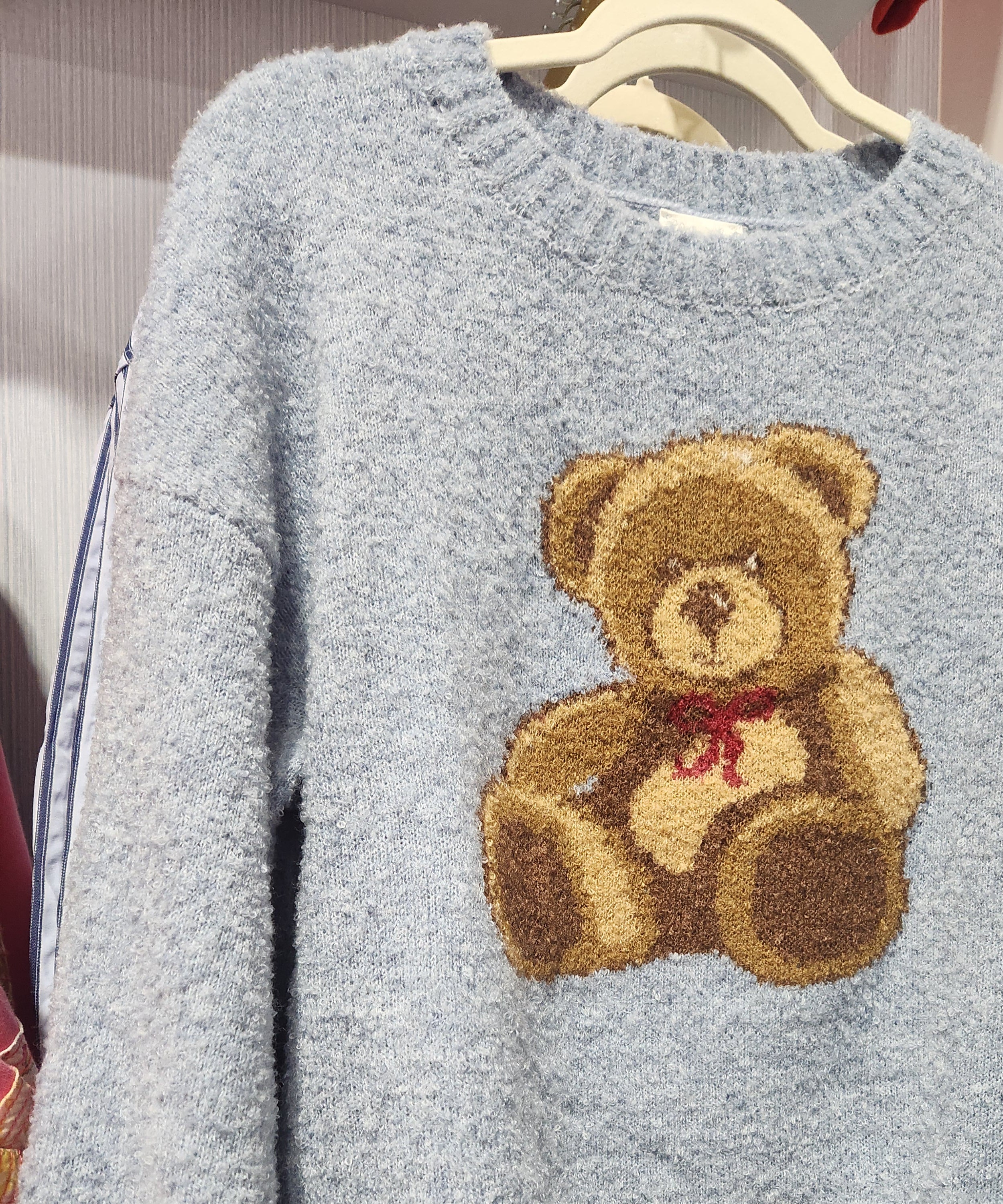 Teddy Bear Sweater - Light Blue-Sweater-White Birch-LouisGeorge Boutique, Women’s Fashion Boutique Located in Trussville, Alabama