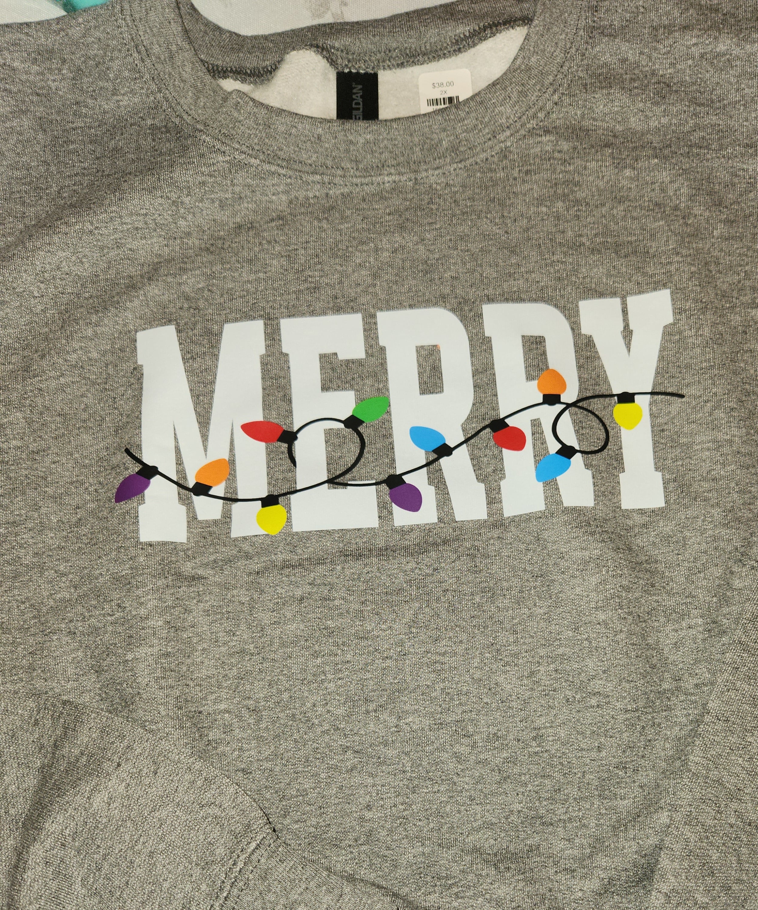 MERRY Lights Sweatshirt - Dark Heather Gray - Plus/Regular-Graphic Tee-LouisGeorge Boutique-LouisGeorge Boutique, Women’s Fashion Boutique Located in Trussville, Alabama