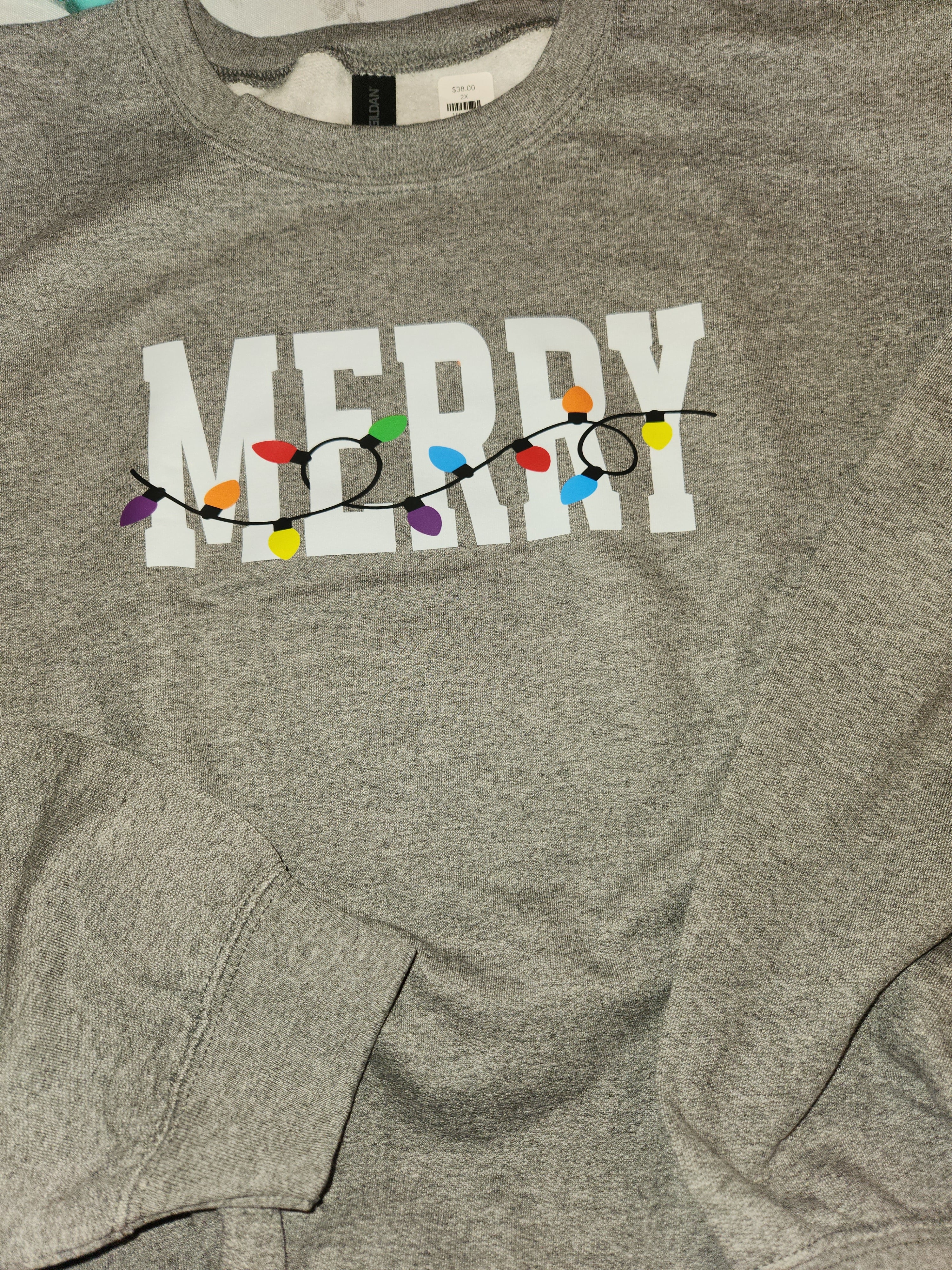 MERRY Lights Sweatshirt - Dark Heather Gray - Plus/Regular-Graphic Tee-LouisGeorge Boutique-LouisGeorge Boutique, Women’s Fashion Boutique Located in Trussville, Alabama