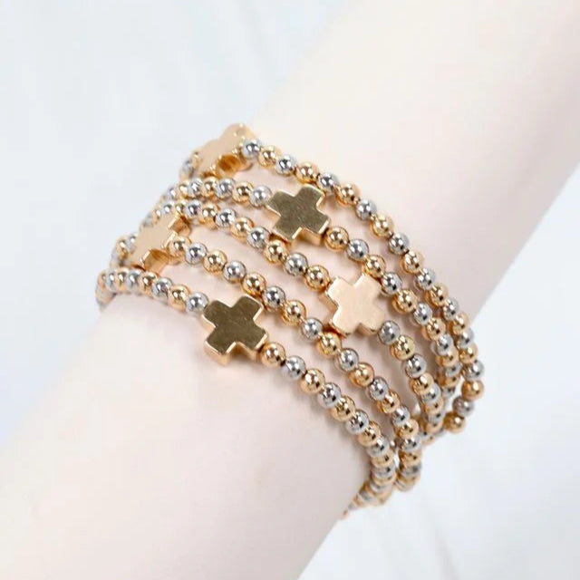 Olstead Cross Bracelet Set Gold & Silver-Bracelet-Caroline Hill-LouisGeorge Boutique, Women’s Fashion Boutique Located in Trussville, Alabama