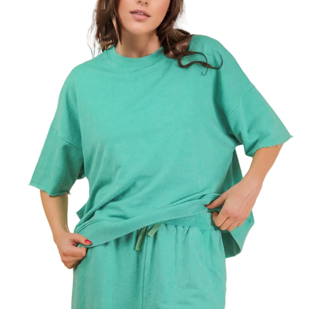Mineral Washed Short Sleeve Tee & Shorts Set - Seafoam - Plus & Reg-Apparel-LouisGeorge Boutique-LouisGeorge Boutique, Women’s Fashion Boutique Located in Trussville, Alabama