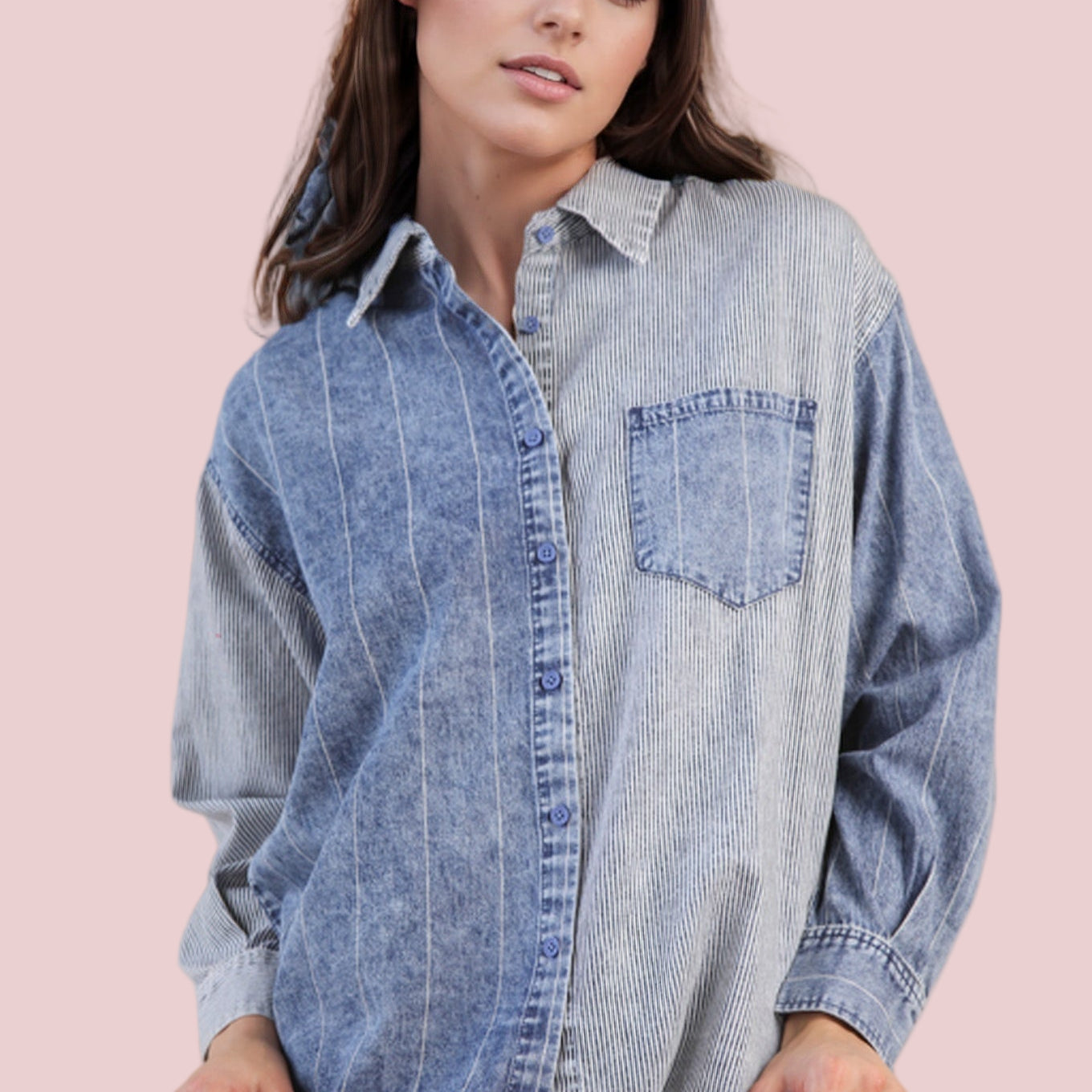 Mineral Wash Denim Stripe Top - Indigo - Plus/Regular-Apparel-Very J-LouisGeorge Boutique, Women’s Fashion Boutique Located in Trussville, Alabama