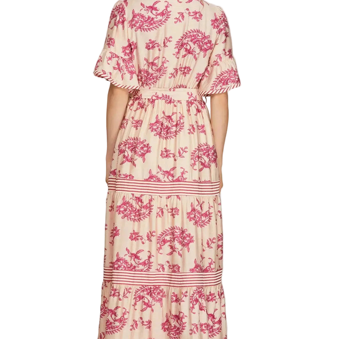 Ruffled Sleeve Paisley Print Tiered Maxi Dress - Magenta Pink - Plus & Regular-Apparel-LouisGeorge Boutique-LouisGeorge Boutique, Women’s Fashion Boutique Located in Trussville, Alabama