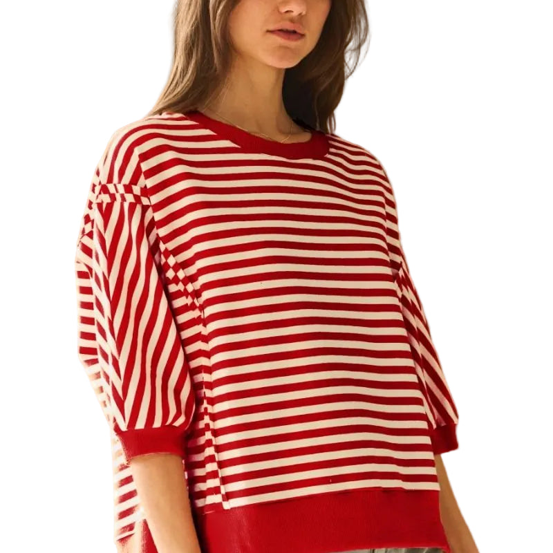 Striped Knit Top - Red - Reg/Plus-Apparel-Oddi-LouisGeorge Boutique, Women’s Fashion Boutique Located in Trussville, Alabama