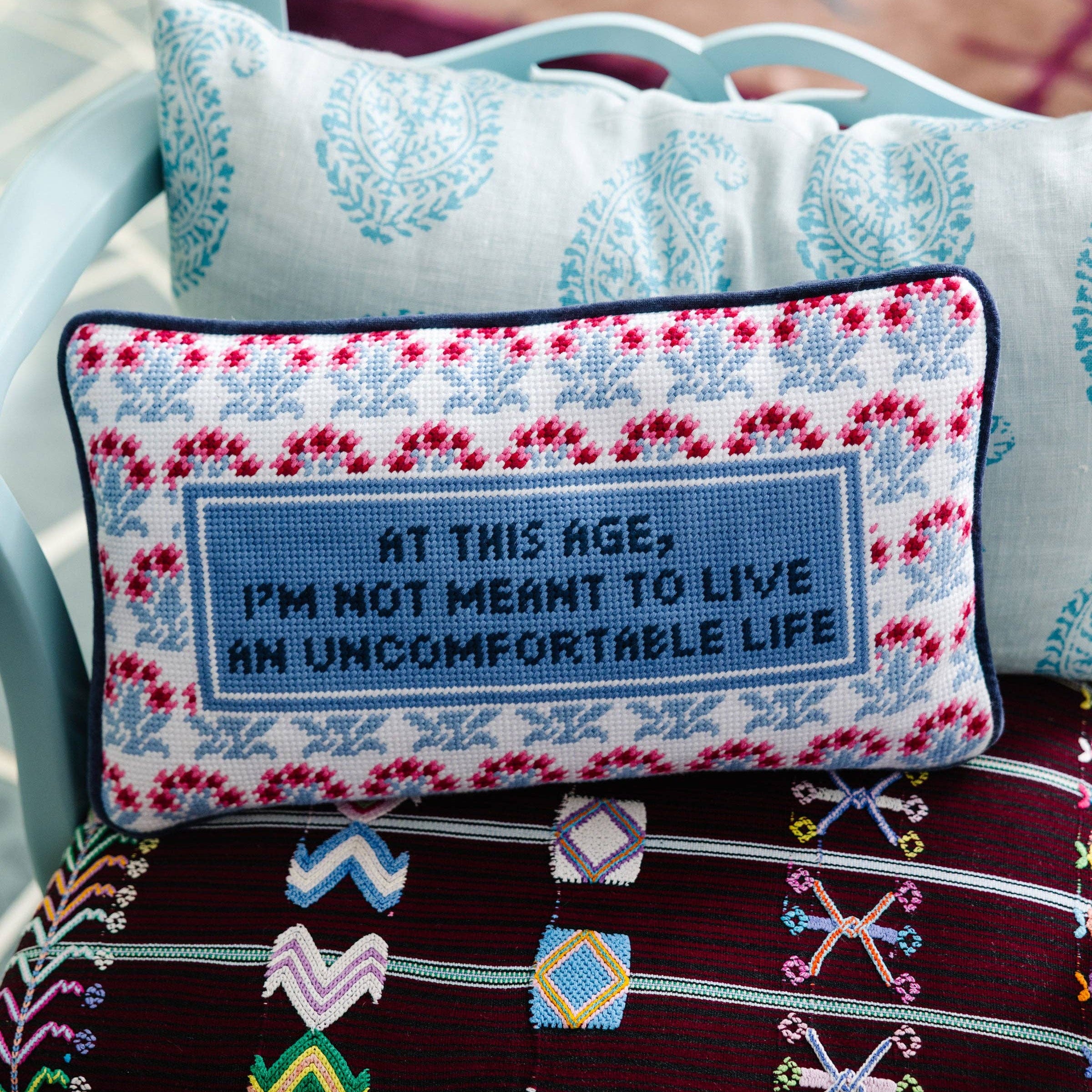 Uncomfortable Needlepoint Pillow-Handbags-LouisGeorge Boutique-LouisGeorge Boutique, Women’s Fashion Boutique Located in Trussville, Alabama