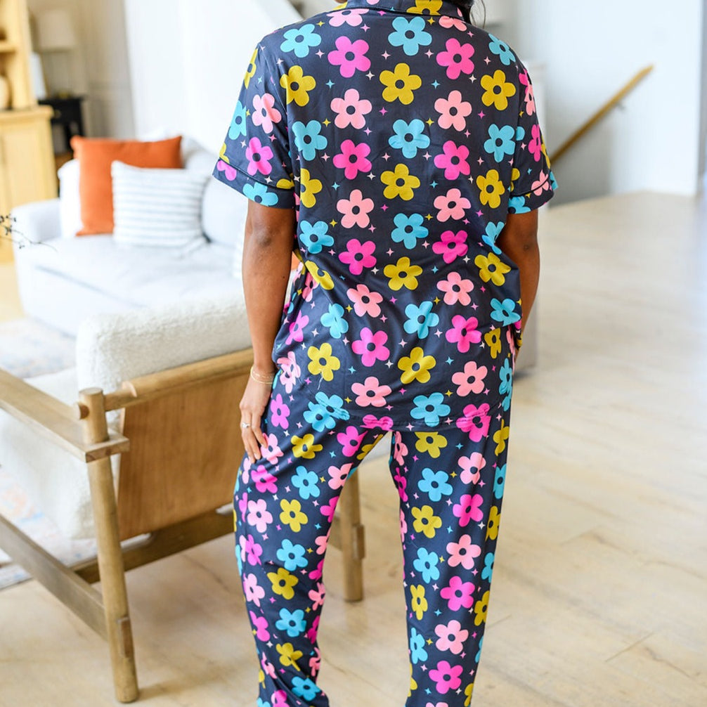 Bright Daisy Button Down Short-sleeve Pajama Set-Pajamas-LouisGeorge Boutique-LouisGeorge Boutique, Women’s Fashion Boutique Located in Trussville, Alabama