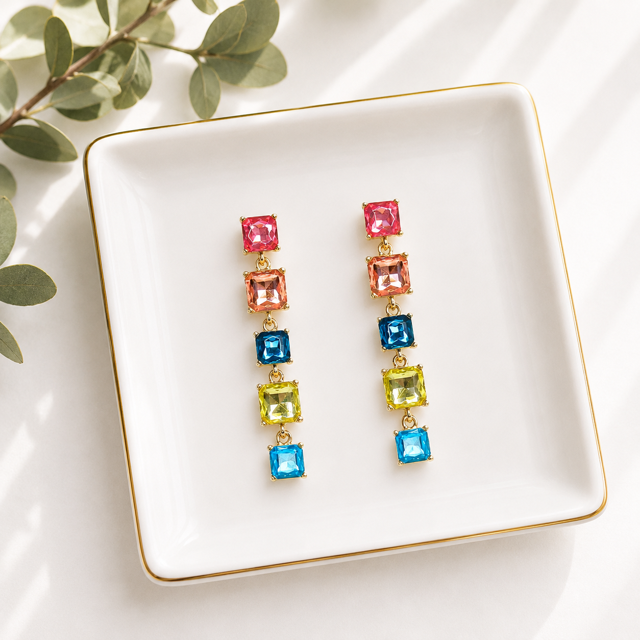Linear Square Stone Earrings-Earrings-Caroline Hill-LouisGeorge Boutique, Women’s Fashion Boutique Located in Trussville, Alabama