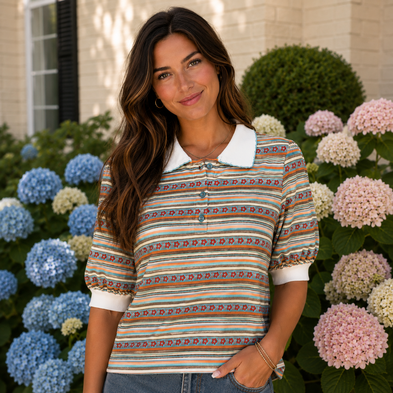 Short Sleeve Stripe Knit Top - Ash Blue-Graphic Tee-LouisGeorge Boutique-LouisGeorge Boutique, Women’s Fashion Boutique Located in Trussville, Alabama