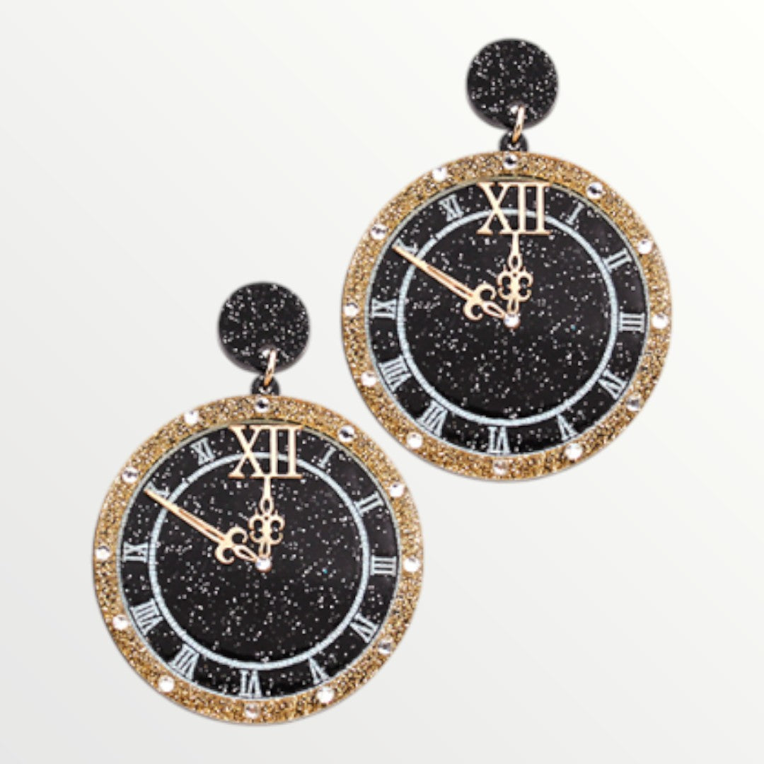 Midnight Clock Earrings-Earrings-LouisGeorge Boutique-LouisGeorge Boutique, Women’s Fashion Boutique Located in Trussville, Alabama