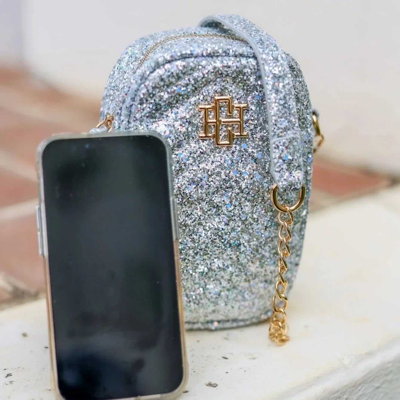 Colton Cell Phone Crossbody - Glitter Silver-Crossbody-Caroline Hill-LouisGeorge Boutique, Women’s Fashion Boutique Located in Trussville, Alabama