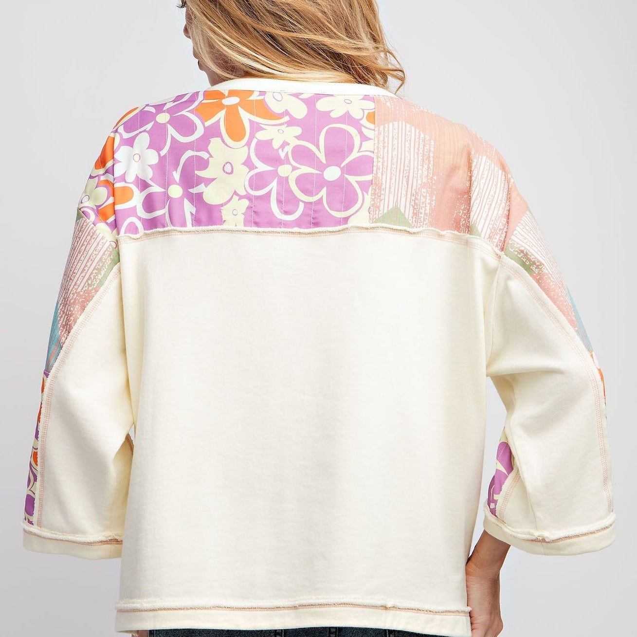 Flower Power Terry Knit Henley Top by Easel - Ivory - Regular-Apparel-Easel-LouisGeorge Boutique, Women’s Fashion Boutique Located in Trussville, Alabama