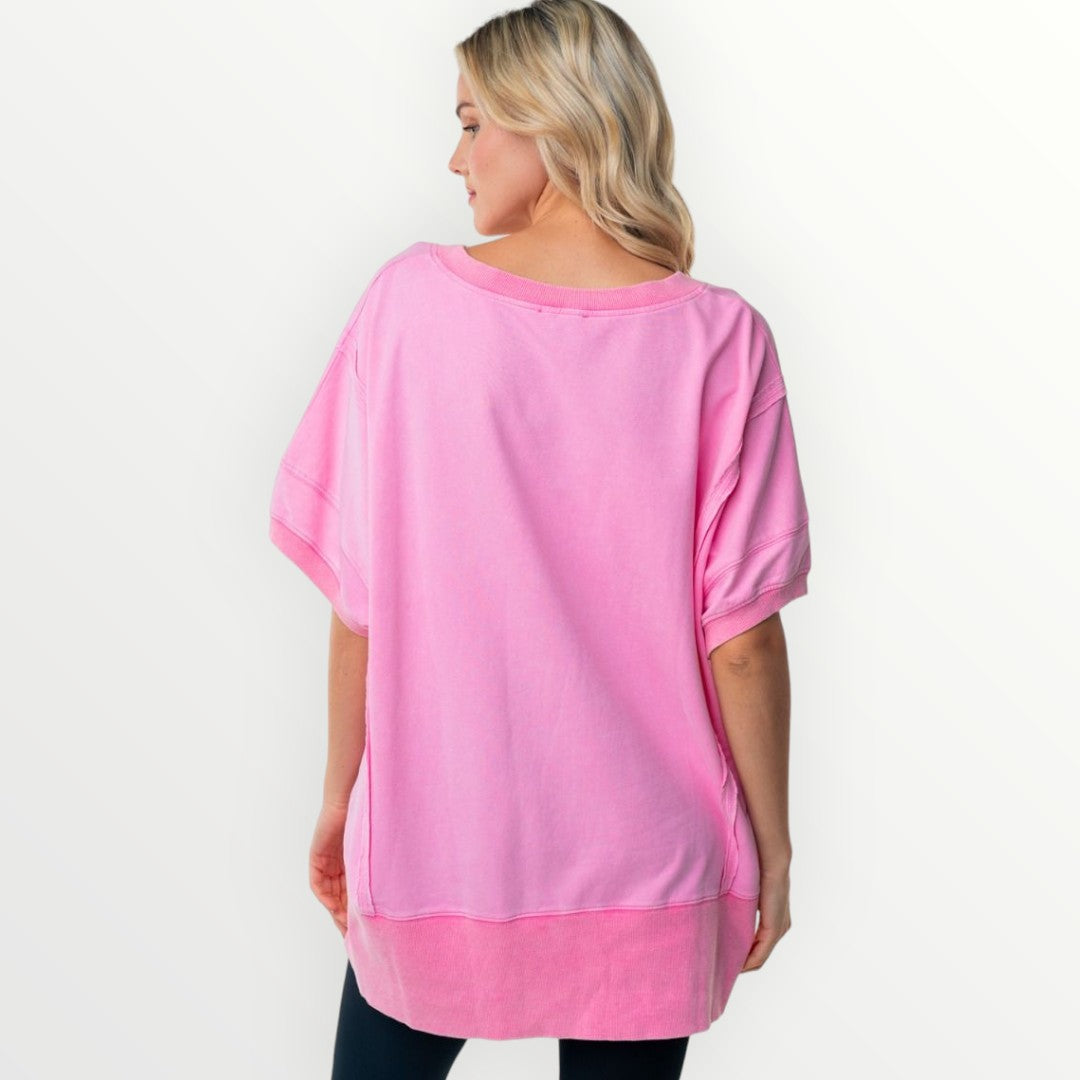Fuchsia Short Sleeve V-neck Knit Top by White Birch - Plus/Regular-Sweater-White Birch-LouisGeorge Boutique, Women’s Fashion Boutique Located in Trussville, Alabama