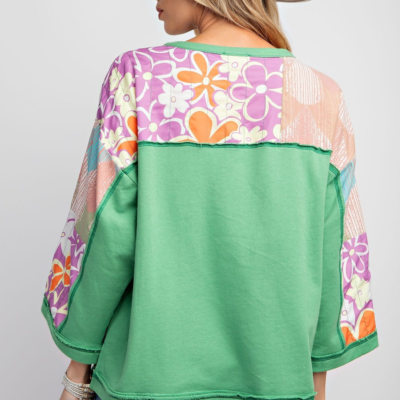Flower Power Terry Knit Henley Top by Easel - Apple Green - Plus-Apparel-Easel-LouisGeorge Boutique, Women’s Fashion Boutique Located in Trussville, Alabama