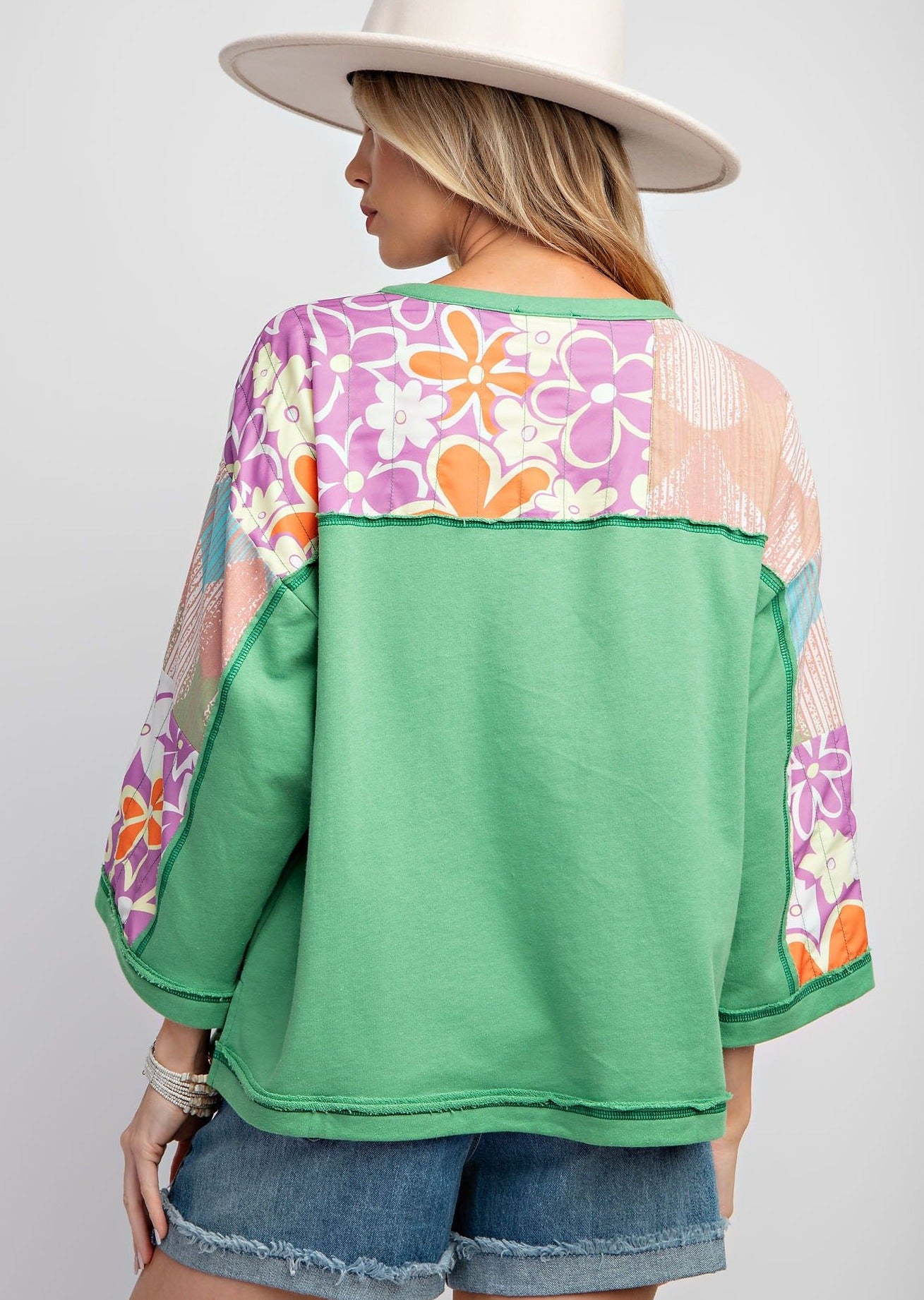 Flower Power Terry Knit Henley Top by Easel - Apple Green - Plus-Apparel-Easel-LouisGeorge Boutique, Women’s Fashion Boutique Located in Trussville, Alabama