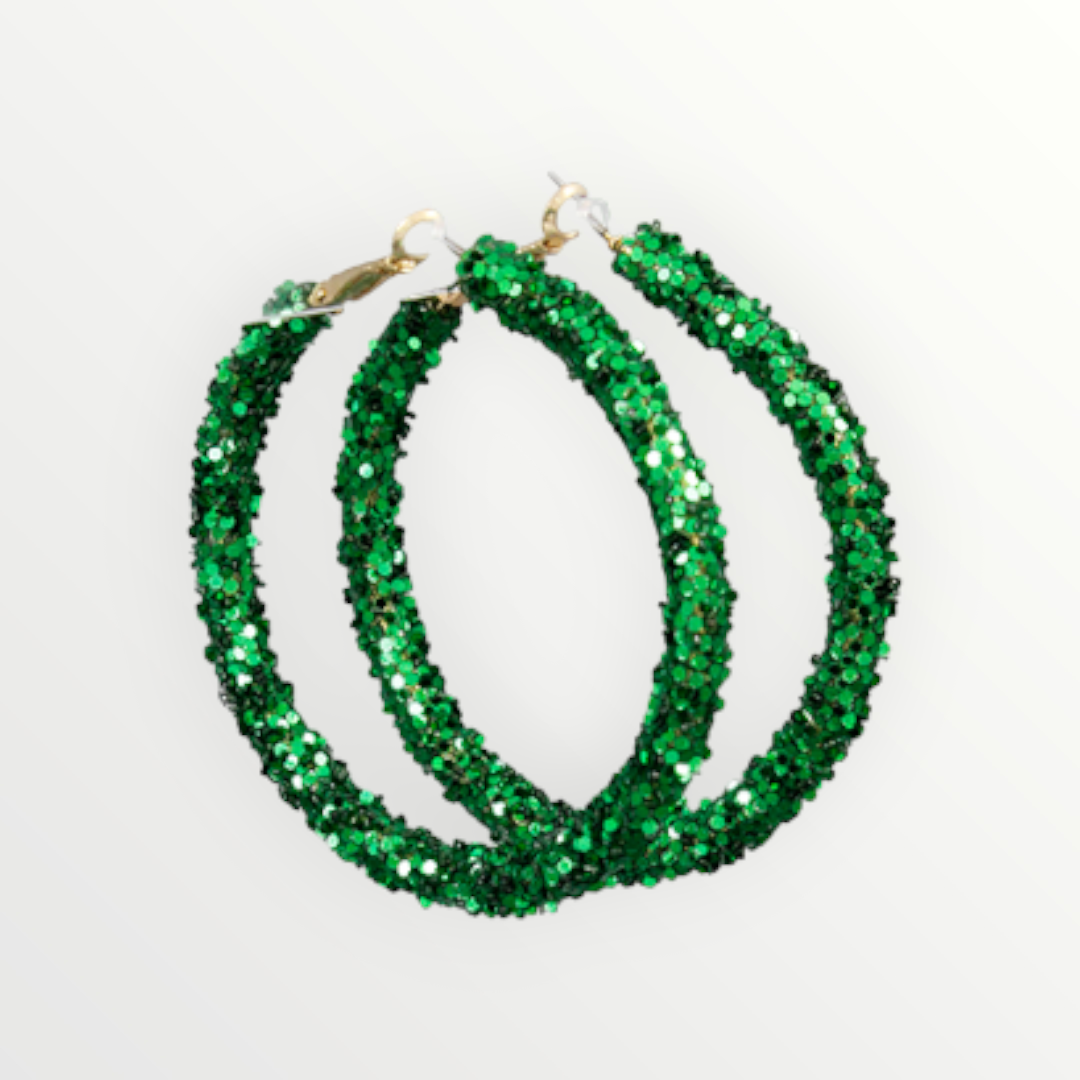 Emerald Green Glitter Hoops-Earrings-LouisGeorge Boutique-LouisGeorge Boutique, Women’s Fashion Boutique Located in Trussville, Alabama