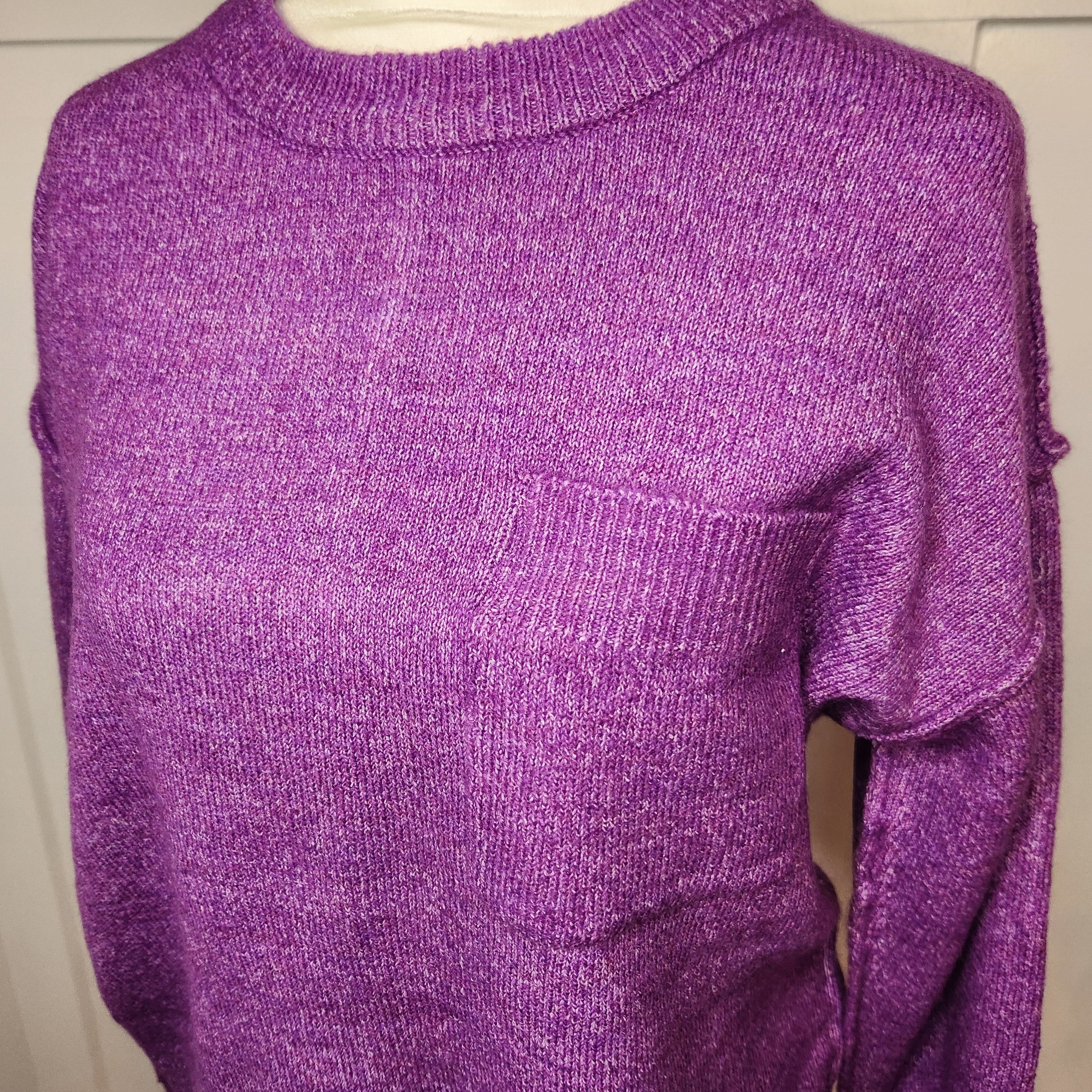 Hi-Low Hem Pocket Round Neck Sweater - Heather Violet - Plus/Regular-Tee-LouisGeorge Boutique-LouisGeorge Boutique, Women’s Fashion Boutique Located in Trussville, Alabama