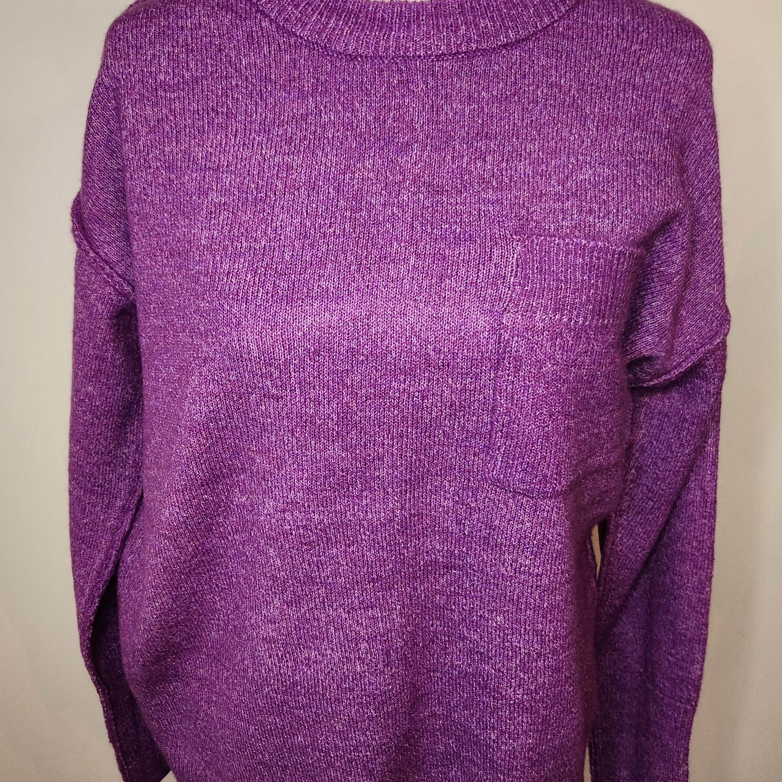 Hi-Low Hem Pocket Round Neck Sweater - Heather Violet - Plus/Regular-Tee-LouisGeorge Boutique-LouisGeorge Boutique, Women’s Fashion Boutique Located in Trussville, Alabama