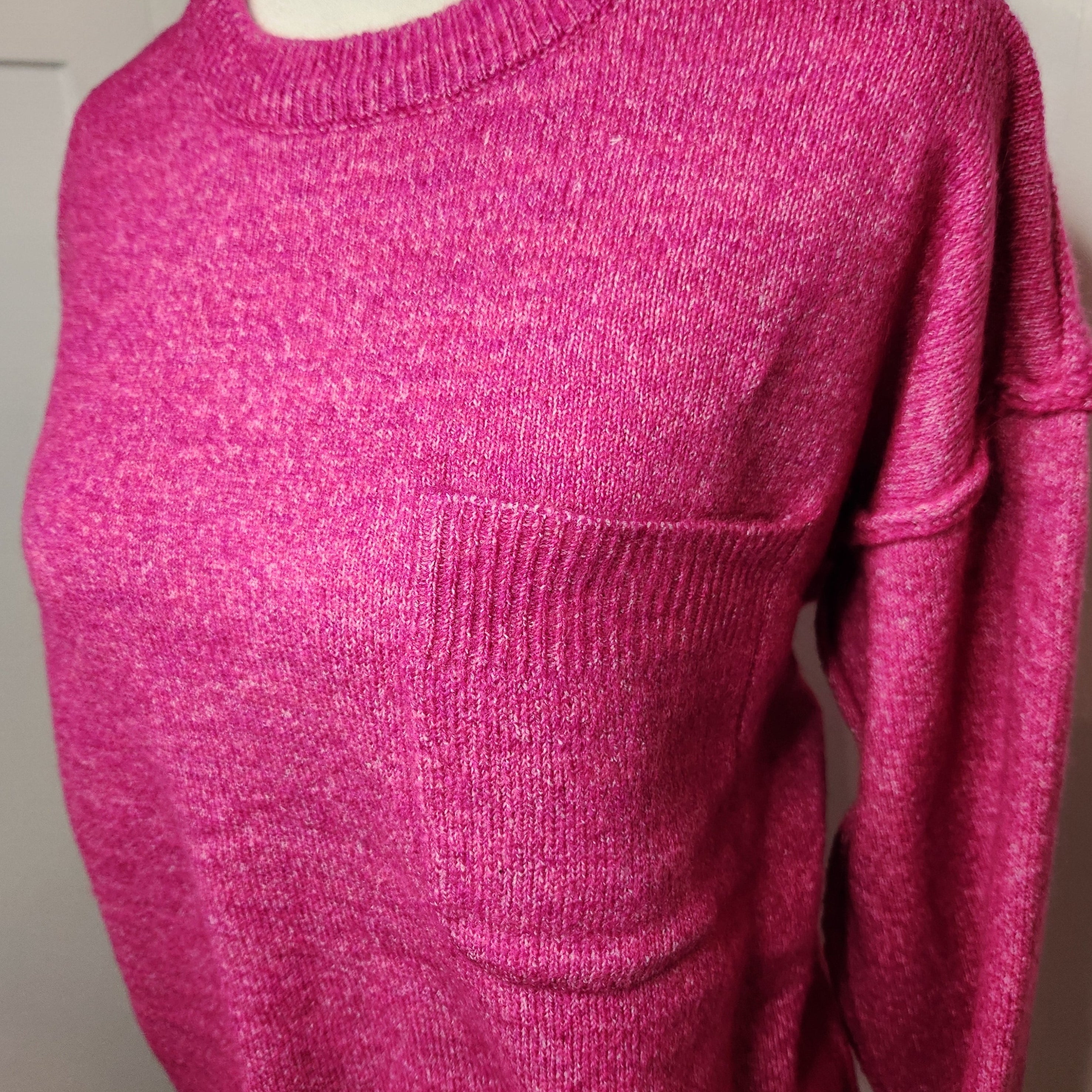 Hi-Low Hem Pocket Round Neck Sweater - Heather Magenta - Plus/Regular-Tee-LouisGeorge Boutique-LouisGeorge Boutique, Women’s Fashion Boutique Located in Trussville, Alabama