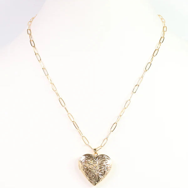 Savina Heart Locket Necklace Gold-Necklaces-Caroline Hill-LouisGeorge Boutique, Women’s Fashion Boutique Located in Trussville, Alabama