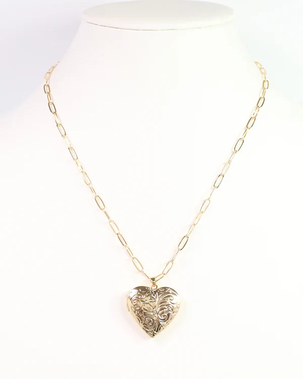 Savina Heart Locket Necklace Gold-Necklaces-Caroline Hill-LouisGeorge Boutique, Women’s Fashion Boutique Located in Trussville, Alabama