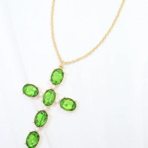 Gregory Glass Stone Cross Necklace Emerald-Necklaces-LouisGeorge Boutique-LouisGeorge Boutique, Women’s Fashion Boutique Located in Trussville, Alabama