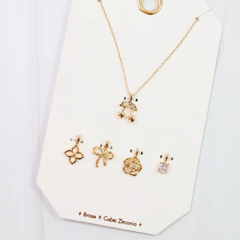 Cherry on Top Charm Necklace Set Gold-Necklaces-Caroline Hill-LouisGeorge Boutique, Women’s Fashion Boutique Located in Trussville, Alabama