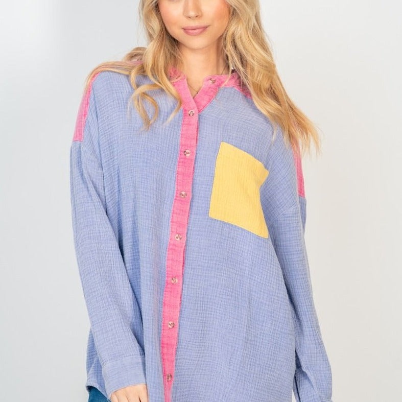 Lavendar Color Block Gauze Top by White Birch - Lavendar - Plus/Regular-Sweater-White Birch-LouisGeorge Boutique, Women’s Fashion Boutique Located in Trussville, Alabama