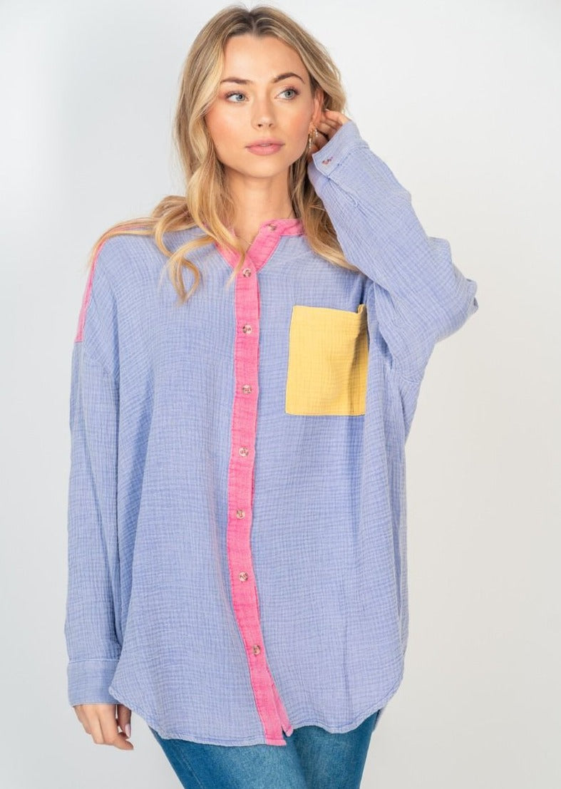 Lavendar Color Block Gauze Top by White Birch - Lavendar - Plus/Regular-Sweater-White Birch-LouisGeorge Boutique, Women’s Fashion Boutique Located in Trussville, Alabama