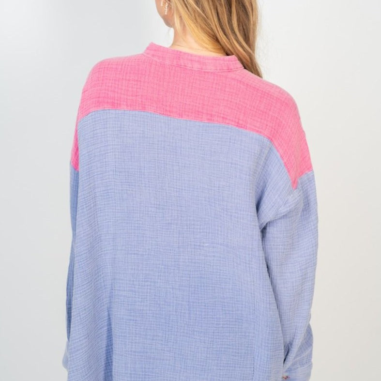 Lavendar Color Block Gauze Top by White Birch - Lavendar - Plus/Regular-Sweater-White Birch-LouisGeorge Boutique, Women’s Fashion Boutique Located in Trussville, Alabama