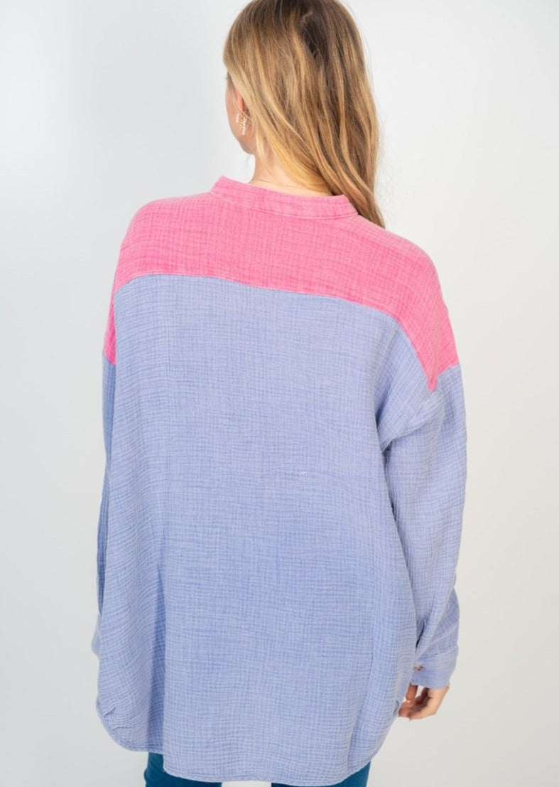 Lavendar Color Block Gauze Top by White Birch - Lavendar - Plus/Regular-Sweater-White Birch-LouisGeorge Boutique, Women’s Fashion Boutique Located in Trussville, Alabama