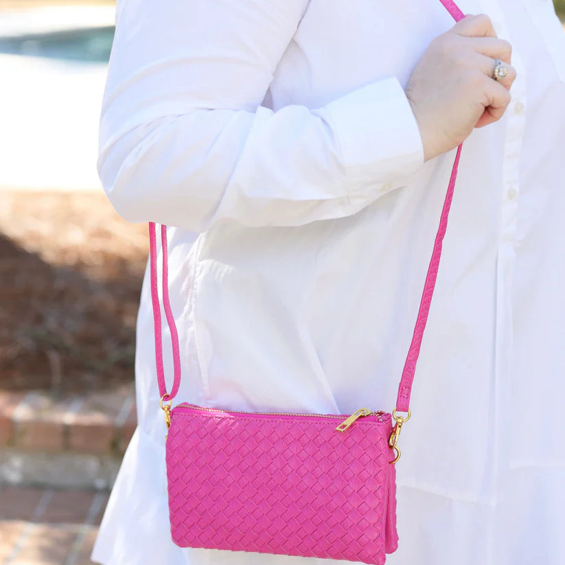 Liz Crossbody Bag Woven Hot Pink-Crossbody-Caroline Hill-LouisGeorge Boutique, Women’s Fashion Boutique Located in Trussville, Alabama