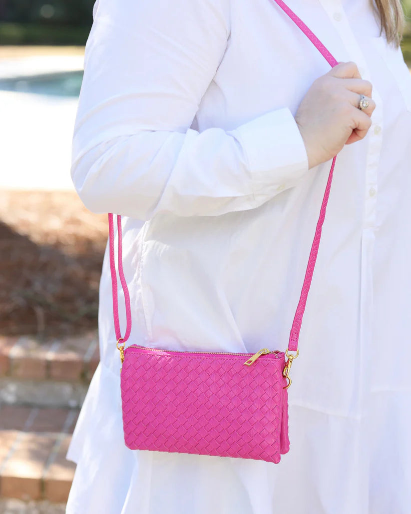 Liz Crossbody Bag Woven Hot Pink-Crossbody-Caroline Hill-LouisGeorge Boutique, Women’s Fashion Boutique Located in Trussville, Alabama