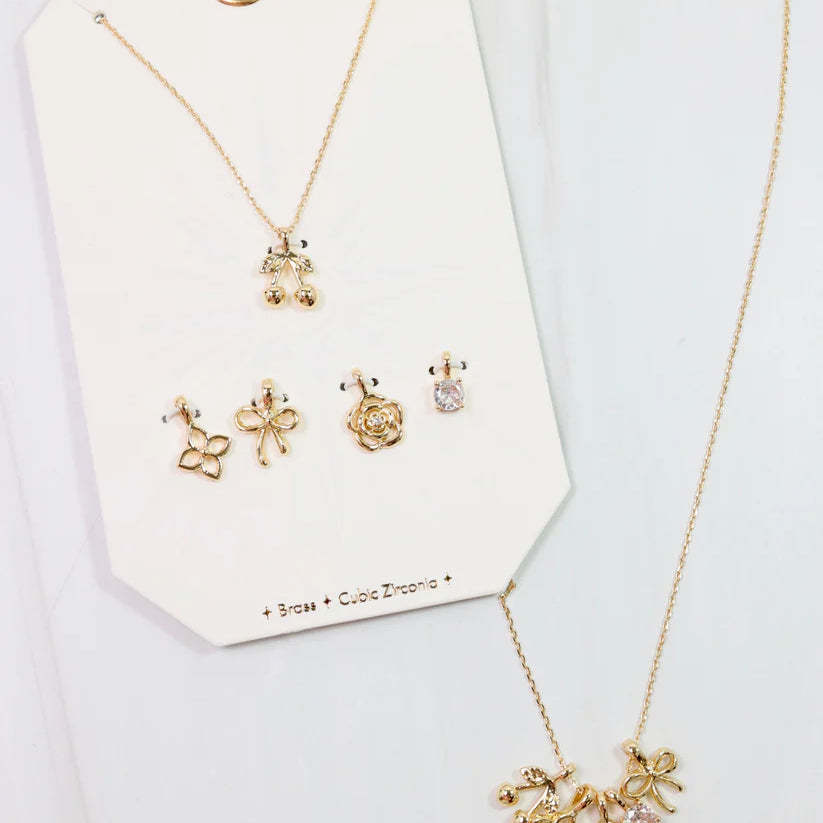 Cherry on Top Charm Necklace Set Gold-Necklaces-Caroline Hill-LouisGeorge Boutique, Women’s Fashion Boutique Located in Trussville, Alabama