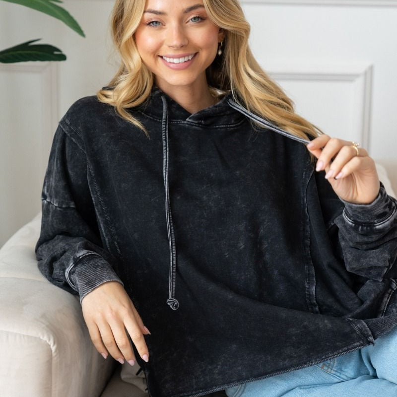 Mineral Wash Hooded Pullover - Black - Plus-Sweater-White Birch-LouisGeorge Boutique, Women’s Fashion Boutique Located in Trussville, Alabama