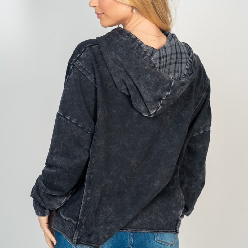 Mineral Wash Hooded Pullover - Black - Plus-Sweater-White Birch-LouisGeorge Boutique, Women’s Fashion Boutique Located in Trussville, Alabama