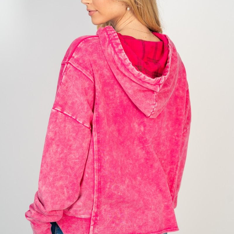 Mineral Wash Hooded Pullover - Pink - Plus/Regular-Sweater-White Birch-LouisGeorge Boutique, Women’s Fashion Boutique Located in Trussville, Alabama