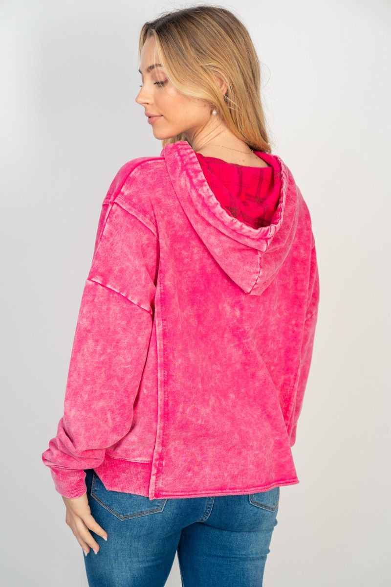 Mineral Wash Hooded Pullover - Pink - Plus/Regular-Sweater-White Birch-LouisGeorge Boutique, Women’s Fashion Boutique Located in Trussville, Alabama